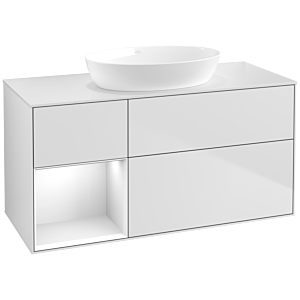 Villeroy und Boch Finion Waschtischunterschrank FA61GFMT 120cm, Abdeckplatte white matt, Regale Glossy white lacquer, White matt lacquer