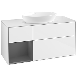 Villeroy und Boch Finion Waschtischunterschrank FA61GKGF 120cm, Abdeckplatte white matt, Regale Anthracite matt lacquer, Glossy white lacquer