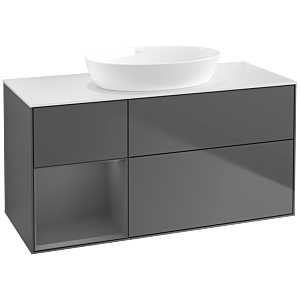Villeroy und Boch Finion Waschtischunterschrank FA61GKGK 120cm, Abdeckplatte white matt, Regale Anthracite matt lacquer, Anthracite matt