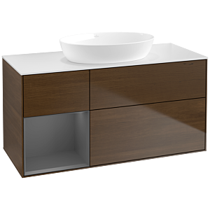 Villeroy und Boch Finion Waschtischunterschrank FA61GKGN 120cm, Abdeckplatte white matt, Regale Anthracite matt lacquer, Walnut veneer