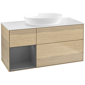 Villeroy und Boch Finion Waschtischunterschrank FA61GKPC 120cm, Abdeckplatte white matt, Regale Anthracite matt lacquer, Oak Veneer