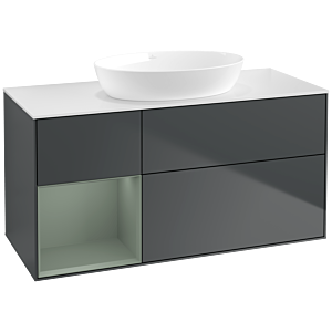 Villeroy und Boch Finion Waschtischunterschrank FA61GMHG 120cm, Abdeckplatte white matt, Regale Olive matt lacquer, Midnight Blue Matt Lacquer