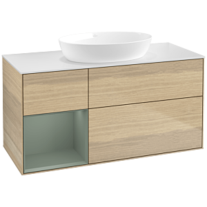 Villeroy and Boch Finion Villeroy and Boch Finion FA61GMPC 120cm, cover plate white matt, shelves olive matt lacquer, Oak Veneer