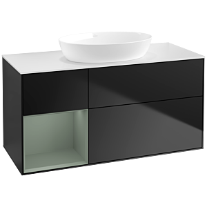 Villeroy und Boch Finion Waschtischunterschrank FA61GMPD 120cm, Abdeckplatte white matt, Regale Olive matt lacquer, Black matt lacquer
