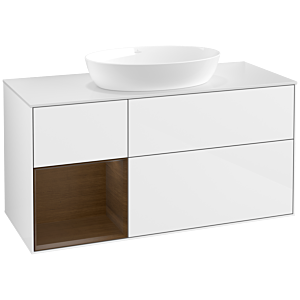 Villeroy et Boch Finion Villeroy et Boch FA61GNGF 120cm, plaque de recouvrement blanc mat, étagères Walnut Veneer , laqué blanc brillant