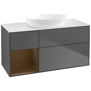 Villeroy und Boch Finion Waschtischunterschrank FA61GNGK 120cm, Abdeckplatte white matt, Regale Walnut Veneer, Anthracite matt