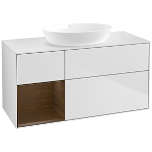 Villeroy und Boch Finion Waschtischunterschrank FA61GNMT 120cm, Abdeckplatte white matt, Regale Walnut Veneer, White matt lacquer
