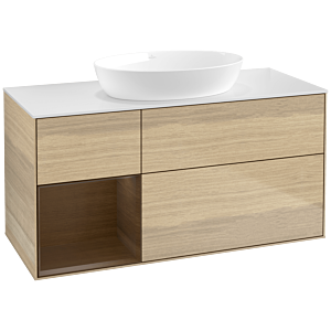 Villeroy und Boch Finion Waschtischunterschrank FA61GNPC 120cm, Abdeckplatte white matt, Regale Walnut Veneer, Oak Veneer