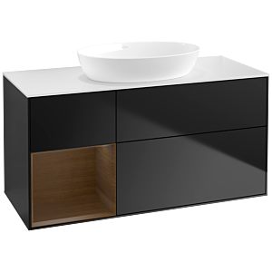 Villeroy und Boch Finion Waschtischunterschrank FA61GNPD 120cm, Abdeckplatte white matt, Regale Walnut Veneer, Black matt lacquer