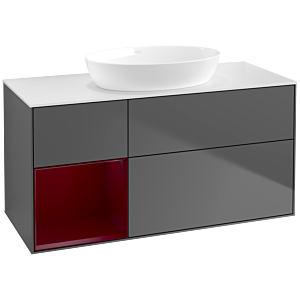 Villeroy und Boch Finion Waschtischunterschrank FA61HBGK 120cm, Abdeckplatte white matt, Regale Peony matt lacquer, Anthracite matt
