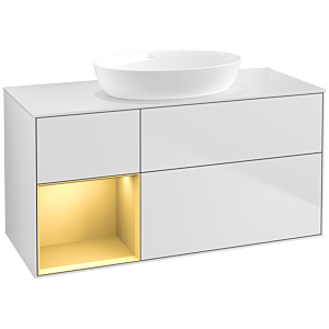 Villeroy und Boch Finion Waschtischunterschrank FA61HFMT 120cm, Abdeckplatte white matt, Regale Gold matt lacquer, White matt lacquer