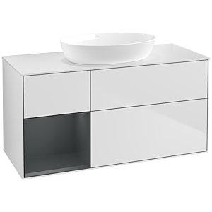 Villeroy et Boch Finion Villeroy et Boch FA61HGMT 120cm, plaque de recouvrement blanc mat, étagères laqué mat Midnight, laqué blanc mat