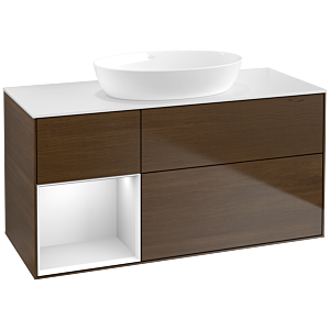 Villeroy und Boch Finion Waschtischunterschrank FA61MTGN 120cm, Abdeckplatte white matt, Regale White matt lacquer, Walnut veneer