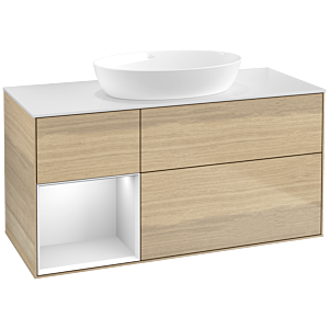 Villeroy und Boch Finion Waschtischunterschrank FA61MTPC 120cm, Abdeckplatte white matt, Regale White matt lacquer, Oak Veneer
