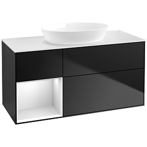 Villeroy et Boch Finion Villeroy et Boch FA61MTPD 120cm, plaque de recouvrement blanc mat, étagères laqué blanc mat, laqué noir mat