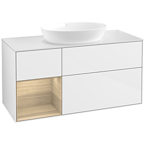 Villeroy et Boch Finion Villeroy et Boch FA61PCGF 120cm, plaque de recouvrement blanc mat, étagères Oak Veneer , laqué blanc brillant