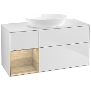 Villeroy und Boch Finion Waschtischunterschrank FA61PCMT 120cm, Abdeckplatte white matt, Regale Oak Veneer, White matt lacquer