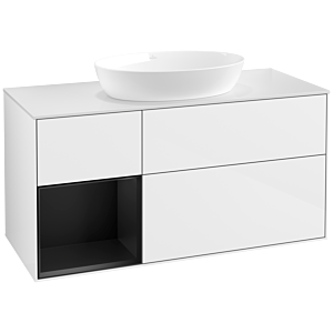 Villeroy und Boch Finion Waschtischunterschrank FA61PDGF 120cm, Abdeckplatte white matt, Regale Black matt lacquer, Glossy white lacquer