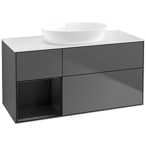 Villeroy et Boch Finion Villeroy et Boch FA61PDGK 120cm, plaque de recouvrement blanc mat, étagères laqué noir mat, anthracite mat