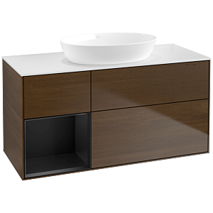 Villeroy und Boch Finion Waschtischunterschrank FA61PDGN 120cm, Abdeckplatte white matt, Regale Black matt lacquer, Walnut veneer