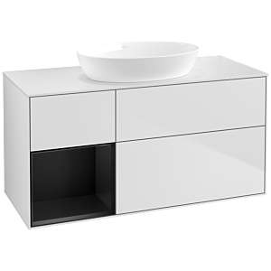 Villeroy und Boch Finion Waschtischunterschrank FA61PDMT 120cm, Abdeckplatte white matt, Regale Black matt lacquer, White matt lacquer