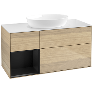 Villeroy and Boch Finion Villeroy and Boch Finion FA61PDPC 120cm, cover plate white matt, shelves black matt lacquer, Oak Veneer