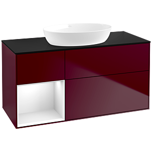 Villeroy und Boch Finion Waschtischunterschrank FA62GFHB 120cm, Abdeckplatte black matt, Regale Glossy white lacquer, Peony Matt