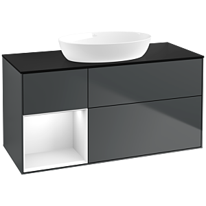 Villeroy und Boch Finion Waschtischunterschrank FA62GFHG 120cm, Abdeckplatte black matt, Regale Glossy white lacquer, Midnight Blue Matt Lacquer