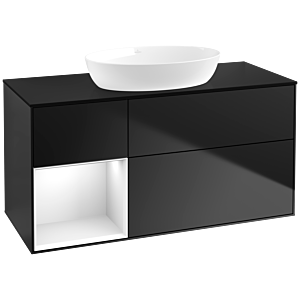 Villeroy und Boch Finion Waschtischunterschrank FA62GFPD 120cm, Abdeckplatte black matt, Regale Glossy white lacquer, Black matt lacquer