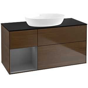 Villeroy und Boch Finion Waschtischunterschrank FA62GKGN 120cm, Abdeckplatte black matt, Regale Anthracite matt lacquer, Walnut veneer