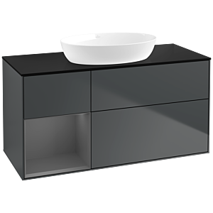 Villeroy und Boch Finion Waschtischunterschrank FA62GKHG 120cm, Abdeckplatte black matt, Regale Anthracite matt lacquer, Midnight Blue Matt Lacquer