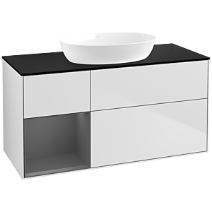 Villeroy und Boch Finion Waschtischunterschrank FA62GKMT 120cm, Abdeckplatte black matt, Regale Anthracite matt lacquer, White matt lacquer