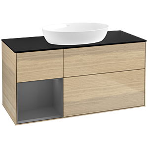 Villeroy und Boch Finion Waschtischunterschrank FA62GKPC 120cm, Abdeckplatte black matt, Regale Anthracite matt lacquer, Oak Veneer