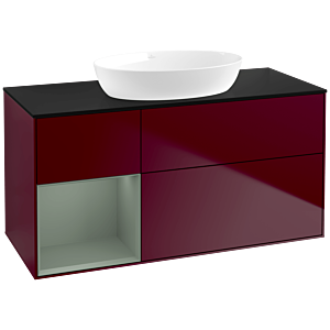 Villeroy und Boch Finion Waschtischunterschrank FA62GMHB 120cm, Abdeckplatte black matt, Regale Olive matt lacquer, Peony Matt