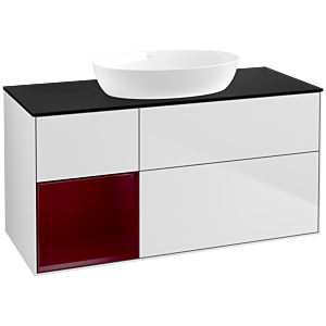 Villeroy und Boch Finion Waschtischunterschrank FA62HBMT 120cm, Abdeckplatte black matt, Regale Peony matt lacquer, White matt lacquer