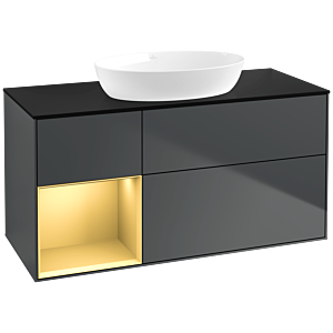 Villeroy und Boch Finion Waschtischunterschrank FA62HFHG 120cm, Abdeckplatte black matt, Regale Gold matt lacquer, Midnight Blue Matt Lacquer