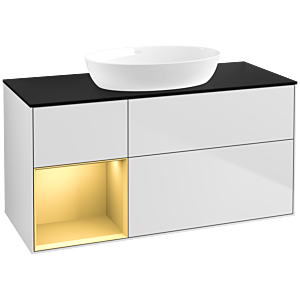 Villeroy und Boch Finion Waschtischunterschrank FA62HFMT 120cm, Abdeckplatte black matt, Regale Gold matt lacquer, White matt lacquer