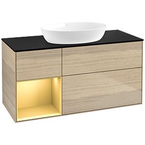 Villeroy und Boch Finion Waschtischunterschrank FA62HFPC 120cm, Abdeckplatte black matt, Regale Gold matt lacquer, Oak Veneer