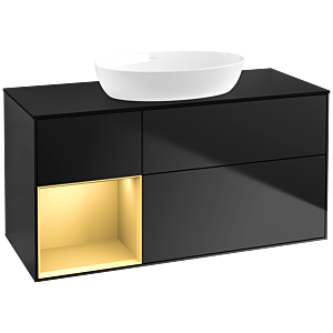 Villeroy und Boch Finion Waschtischunterschrank FA62HFPD 120cm, Abdeckplatte black matt, Regale Gold matt lacquer, Black matt lacquer