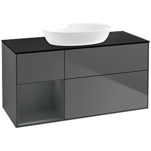 Villeroy und Boch Finion Waschtischunterschrank FA62HGGK 120cm, Abdeckplatte black matt, Regale Midnight matt lacquer, Anthracite matt