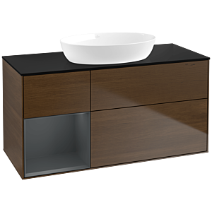 Villeroy und Boch Finion Waschtischunterschrank FA62HGGN 120cm, Abdeckplatte black matt, Regale Midnight matt lacquer, Walnut veneer