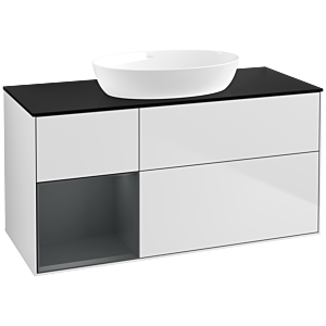 Villeroy und Boch Finion Waschtischunterschrank FA62HGMT 120cm, Abdeckplatte black matt, Regale Midnight matt lacquer, White matt lacquer