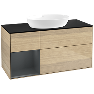 Villeroy und Boch Finion Waschtischunterschrank FA62HGPC 120cm, Abdeckplatte black matt, Regale Midnight matt lacquer, Oak Veneer