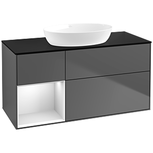 Villeroy und Boch Finion Waschtischunterschrank FA62MTGK 120cm, Abdeckplatte black matt, Regale White matt lacquer, Anthracite matt