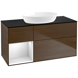 Villeroy and Boch Finion Villeroy and Boch Finion FA62MTGN 120cm, cover plate black matt, shelves white matt lacquer, walnut veneer