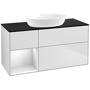 Villeroy und Boch Finion Waschtischunterschrank FA62MTMT 120cm, Abdeckplatte black matt, Regale White matt lacquer, White matt lacquer