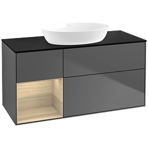Villeroy und Boch Finion Waschtischunterschrank FA62PCGK 120cm, Abdeckplatte black matt, Regale Oak Veneer, Anthracite matt