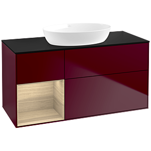 Villeroy und Boch Finion Waschtischunterschrank FA62PCHB 120cm, Abdeckplatte black matt, Regale Oak Veneer, Peony Matt