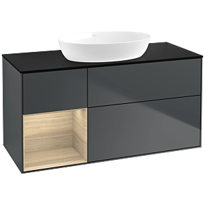 Villeroy und Boch Finion Waschtischunterschrank FA62PCHG 120cm, Abdeckplatte black matt, Regale Oak Veneer, Midnight Blue Matt Lacquer