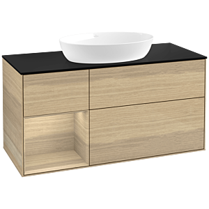 Villeroy et Boch Finion Villeroy et Boch FA62PCPC 120cm, plaque de recouvrement noir mat, étagères Oak Veneer , Oak Veneer